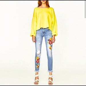 ZARA Trafaluc Floral Embroidered Skinny Jeans